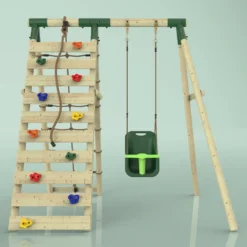 REBO Klettergerüst Mit Babyschaukel | Outdoor Schaukelgerüst Garten Mit Kletterwand Und Kletternetz, Farbe: Dunkelgrün -Bestintex Geschaft ec65306a14df5049f10d1b80e2e74d0a
