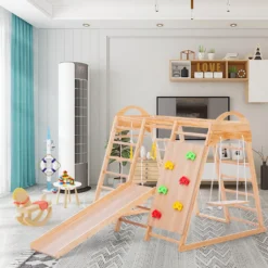 Merax 7 In 1 Klettergerüst »My Little Mountain« Kletterspielzeug Set Inkl. Rutschbahn, Schaukel, Leiter, Kletternetz, Ringe Und Kletterwand, Kletterdreieck, Indoor-Spielplatz Aus Holz, Holzfarbe -Bestintex Geschaft f0c0150a718818817f8d936a3c2ffe95 1