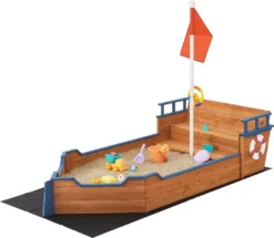 Sandkasten Mestia Mit Piratenschiffoptik 136 X 193 X 94 Cm Holzsandkasten Sandkiste Sandbox Mit Aufklappbarer Sitzbank Holz Natur
