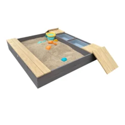 AXI Evy Sandkasten Aus Holz Mit Wasserbehälter, Sitzbank & Stauraum | Sandbox Für Kinder In Grau & Braun Mit Abdeckung & Plane | 119 X 117 Cm -Bestintex Geschaft f2c3c16c3d5077e0f8cd4cbb272aedd1