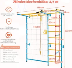 COSTWAY 7in1 Kinder Kletterwand Mit Netz, Sprossenwand Metall, Turnwand Gymnastikgerät 197,5x83,5x223cm, Klettergerüst Heimsportgerät Für Kinder Und Erwachsener -Bestintex Geschaft f3a13df82cf387c045b245370dc42248