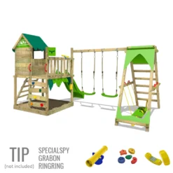 FATMOOSE Spielturm Klettergerüst JazzyJungle Mit Schaukel SurfSwing & Rutsche, Spielhaus Mit Sandkasten, Leiter & Spiel-Zubehör - Apfelgrün -Bestintex Geschaft f567f5116b660a3bf700817746108287