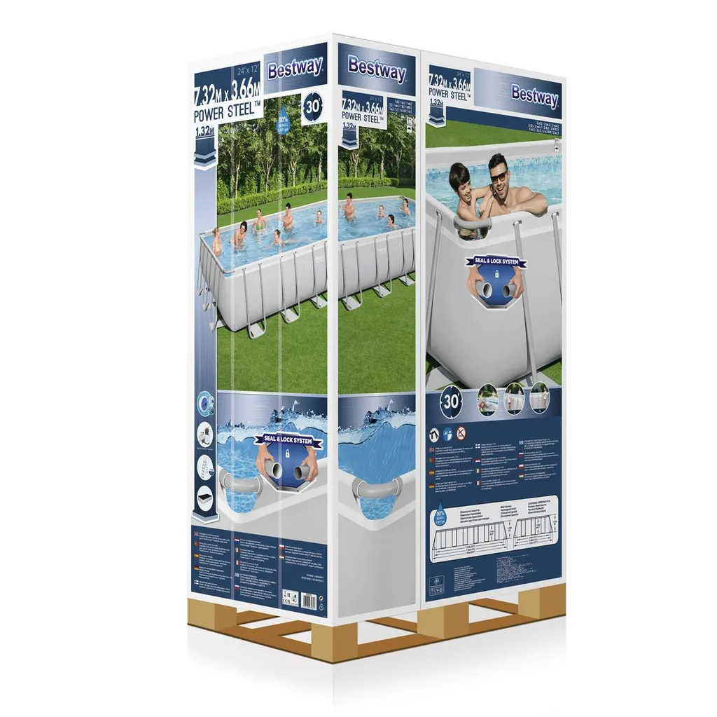 Bestway Power Steel™ Frame Pool Komplett-Set, Eckig, Mit Sandfilteranlage, Sicherheitsleiter & Abdeckplane 732 X 366 X 132 Cm 21 Bestway Power Steel™ Frame Pool Komplett-Set, Eckig, Mit Sandfilteranlage, Sicherheitsleiter & Abdeckplane 732 X 366 X 132 Cm – Bild 19