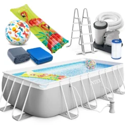 Intex Prism Frame Swimming Pool 488x244x107 Cm Rechteck Stahlwand Leiter & Pumpe 26792 Komplett-Set Mit Extra-Zubehör Wie: Strandball Und Luftmatratze
