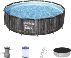 Bestway® Steel Pro MAX™ Auftstellpool-Komplett-Set Mit Filterpumpe Ø 427 X 107 Cm, Holz-Optik (Mooreiche), Rund -Bestintex Geschaft f64cd5f22784349fdb9be049da614e16