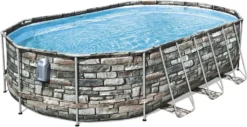 Bestway® Power Steel™ Comfort Jet Series™ Frame Pool-Set Mit Filterpumpe 610 X 366 X 122 Cm, Steinwand-Optik (Naturstein), Oval -Bestintex Geschaft fb65ae6c6ae04165a96e0a22965291ae