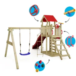 WICKEY Spielturm Klettergerüst MultiFlyer Light Mit Schaukel & Rutsche, Kletterturm Mit Sandkasten, Leiter & Spiel-Zubehör – Rot -Bestintex Geschaft fbf84059cc1a5147418483b70df2a157