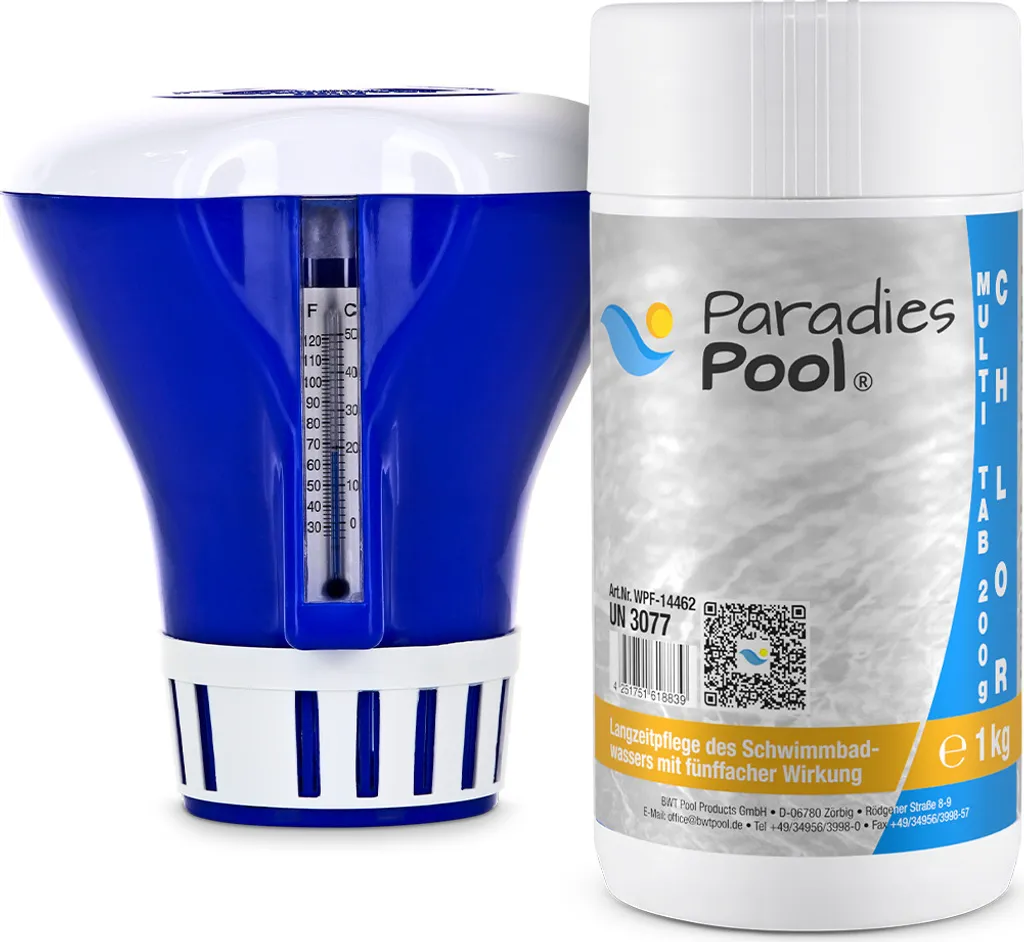 Dosierschwimmer Mit Thermometer + 1x Paradies Pool Multi Tabs 200 G, 1 Kg 3 Dosierschwimmer Mit Thermometer + 1x Paradies Pool Multi Tabs 200 G, 1 Kg