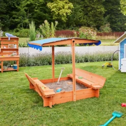 HOME DELUXE - Sandkasten BUDDELKISTE - 110 X 110 X 110 Cm - , Mit Höhenverstellbarem Sonnendach, Mit Umklappbaren Bänken I Sandbox -Bestintex Geschaft ffa72a9e1f2af4da4325de5243775a43