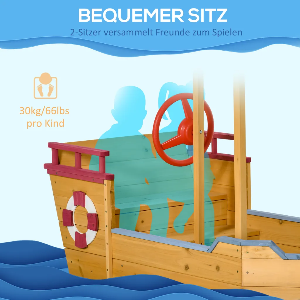 Outsunny Sandkasten Schiff Design Matschekiste Aus Holz Segelschiff Piratenschiff Für Kinder 3-8 Jahre Orange 160 X 70 X 103 Cm 5 Outsunny Sandkasten Schiff Design Matschekiste Aus Holz Segelschiff Piratenschiff Für Kinder 3-8 Jahre Orange 160 X 70 X 103 Cm – Bild 3